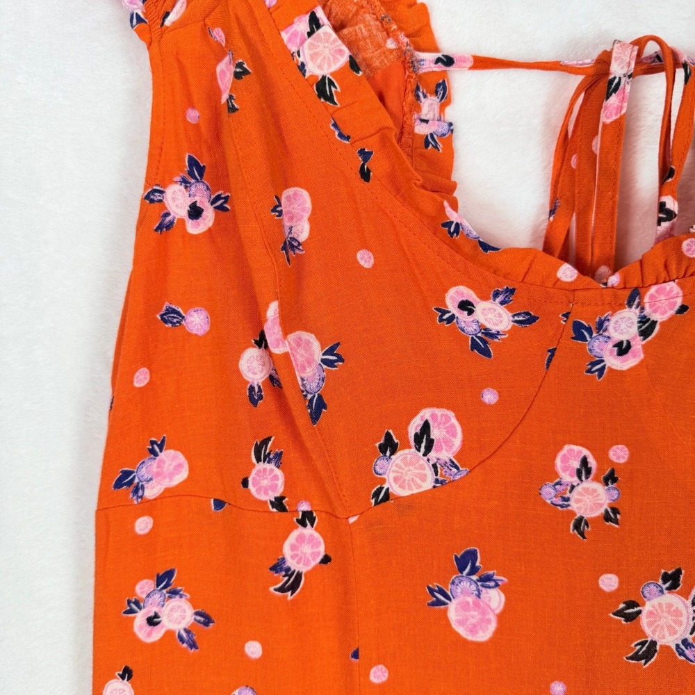 Free People Like a Lady Orange Floral Polka Dot Tie Back‎ Mini Dress Med NWT - Picture 10 of 10